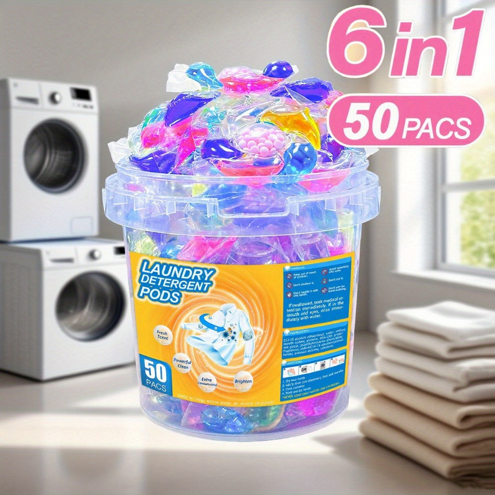 Laundry Detergent Pods 50 Count 6-in-1 Laundry Beads Stain Removal Long-Lasting Fragrance Freshening Beads Deep Clean Fabric Softening Brightening All-in-One Laundry Pods 1 Box