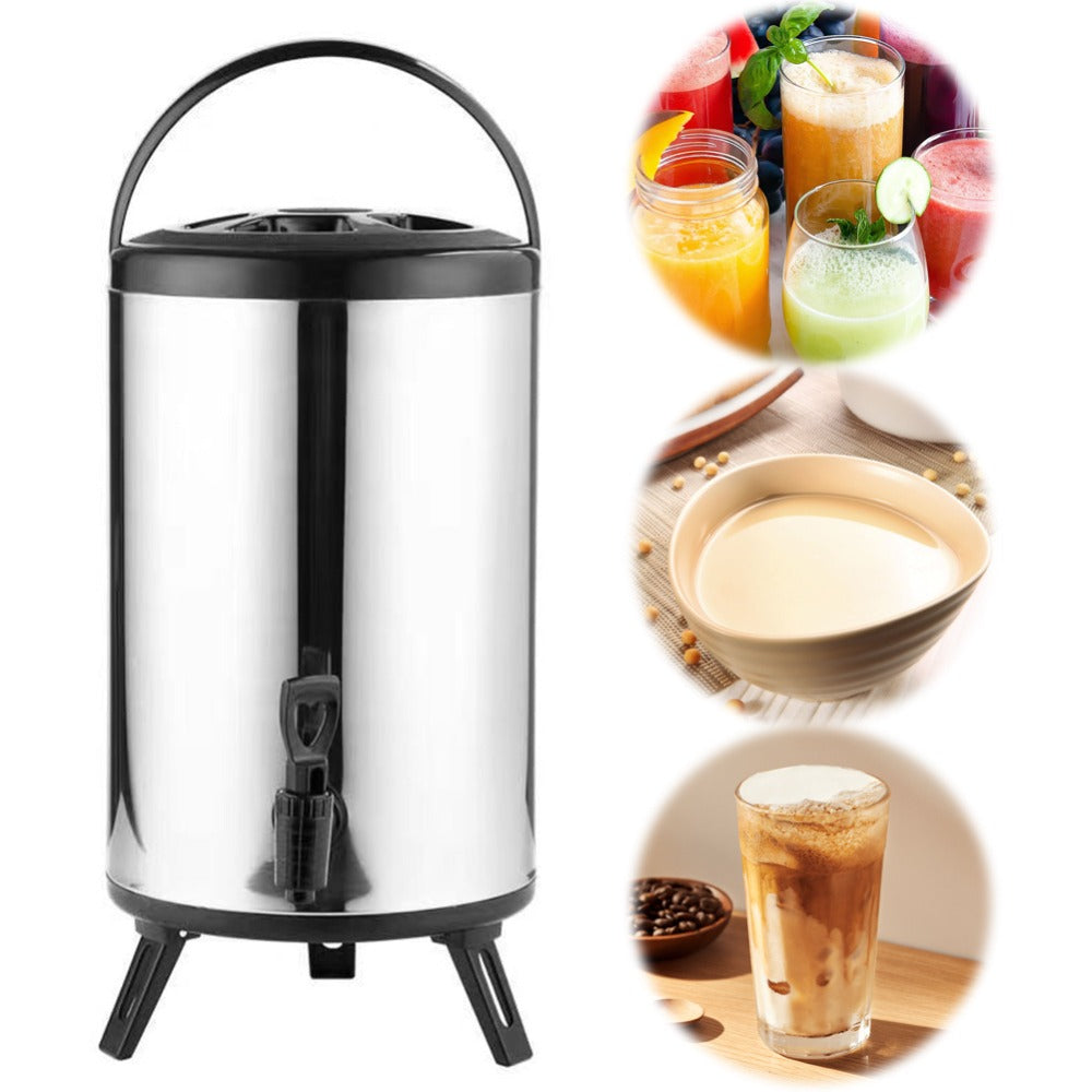 Stainless Steel Beverage Dispenser with Spigot Insulated Drink Bucket for Hot Cold Coffee Tea Juice Water Party Catering Drink Container 6L