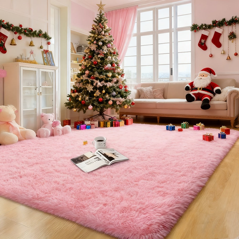 Pink Soft Shaggy Area Rug for Living Room Bedroom Non-Slip Fluffy Carpet Thickened Moisture Resistant Easy Clean Home Decor