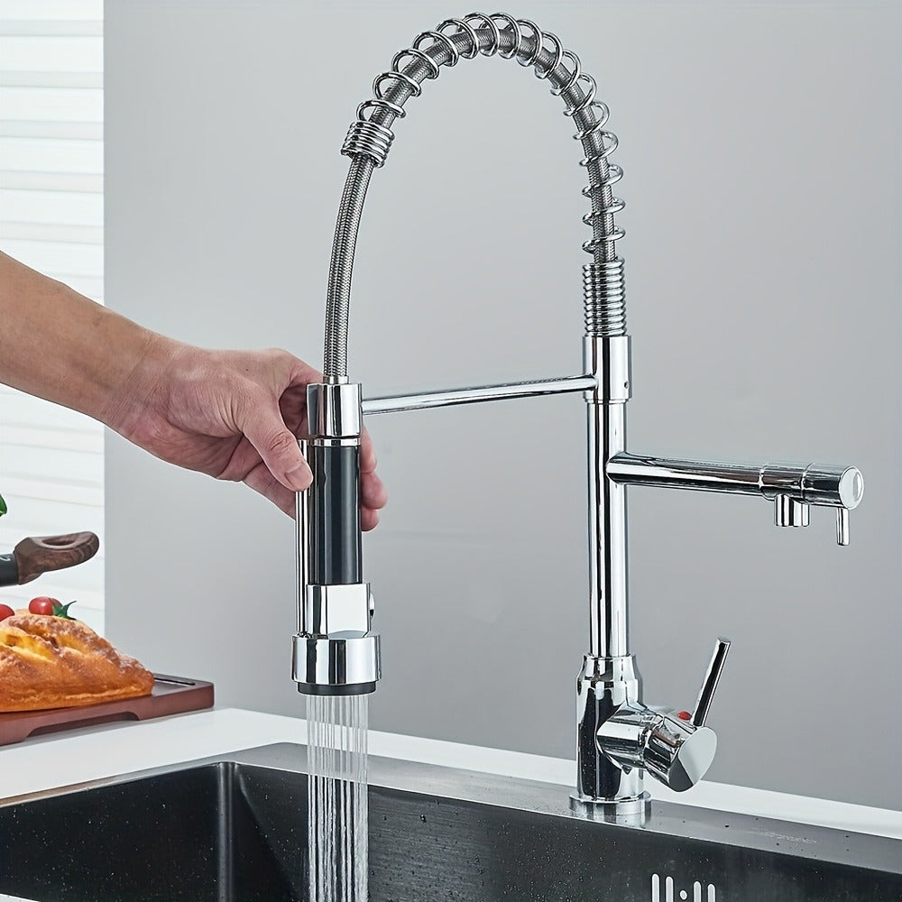 Kitchen Faucet with Pull Down Sprayer Single Handle Single Hole High Arc Spring Commercial Sink Faucet ¨C 360¡ã Swivel Splash-Proof Nozzle, Matte Black Chrome Brushed Nickel, Modern Monobloc Mixer Tap