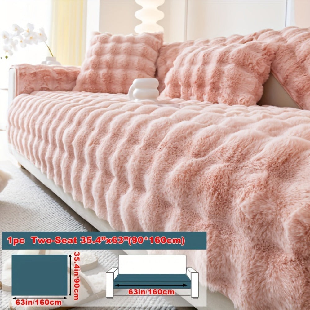 Faux Rabbit Plush Sofa Cover Winter Warm Thickened Anti-Slip Pet Friendly Cushion Protector for Living Room Bedroom Office 1 2 3 4 Seater