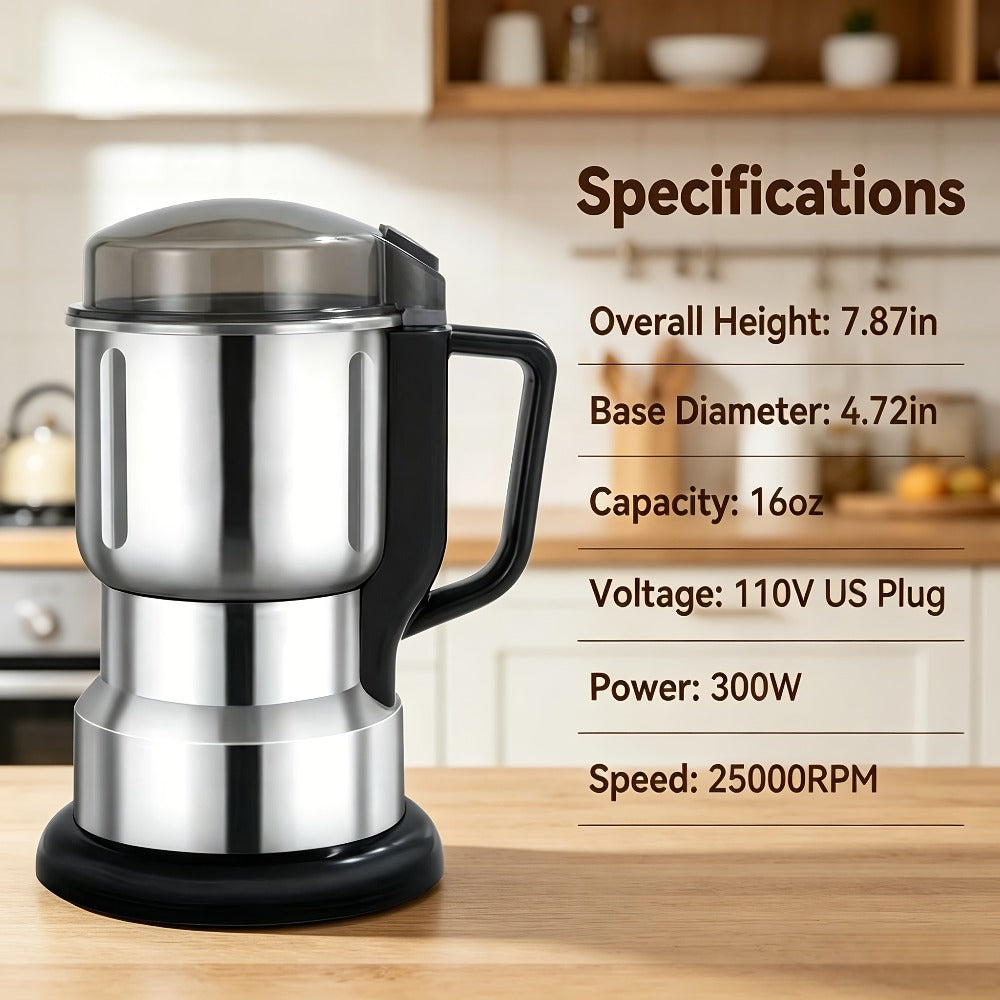 Electric Coffee Grinder 300W 25000RPM ¨C 8-Blade Stainless Steel Spice & Grain Mill for Coffee Beans, Nuts, Spices | Home, Cafe & Camping