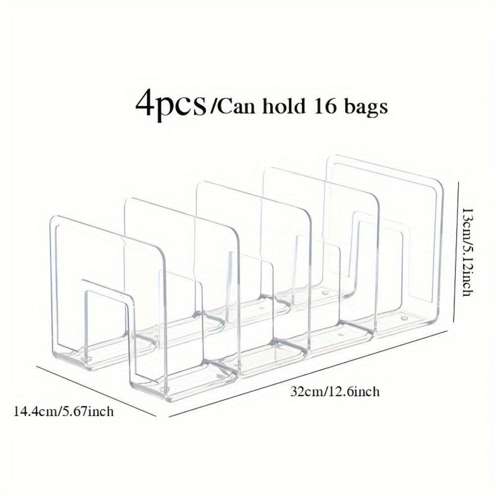 Purse Organizer for Closet 4-Pack ¨C Clear Plastic Bag Storage Divider Shelf, Handbag Holder for Wardrobe, Bedroom, Dormitory, Holds 8¨C16 Bags
