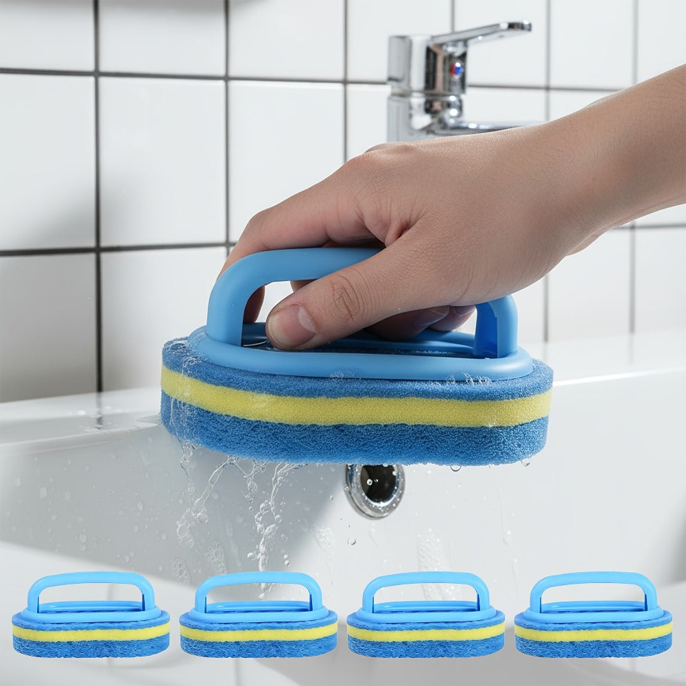 Natural Sponge Cleaning Brushes Set of 5 ¨C Thickened Ergonomic Handle, Quick-Drying, Pill-Free, Multi-Surface Kitchen Bathroom Dishware Pool Scrubber Pads