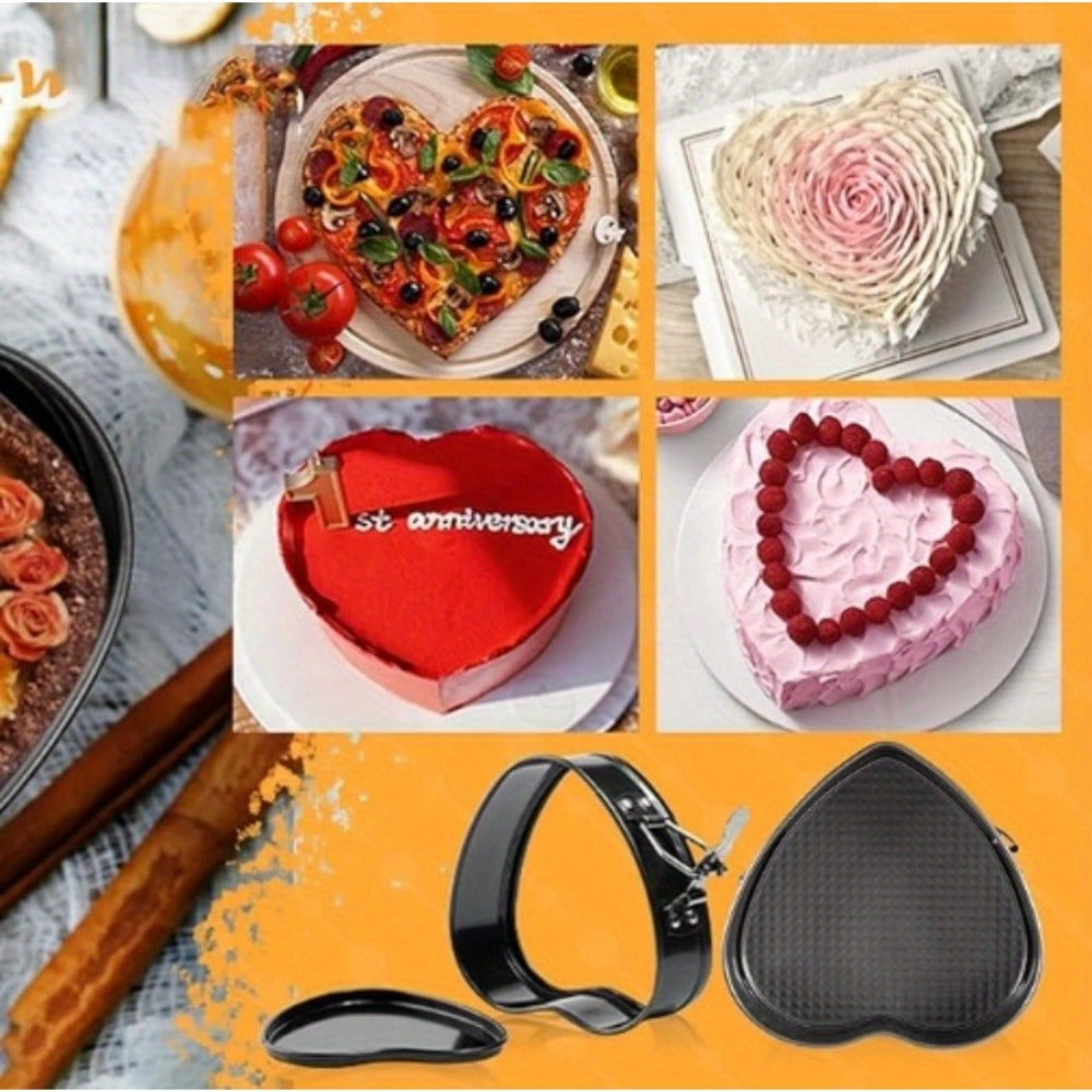Cake Pan Set 6-Piece with Removable Bottom, Carbon Steel Nonstick Baking Molds in 3 Shapes Square Round Heart, Heavy Duty Springform Cake Pans for Chiffon Mousse Cheesecake Birthday Wedding
