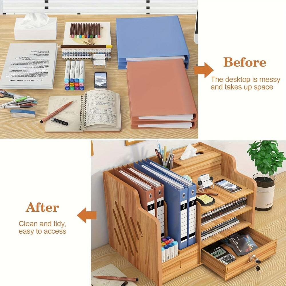 Wooden Desk Organizer for Office, Stackable Paper Tray File Holder for Home Office School, Desktop Document Sorter