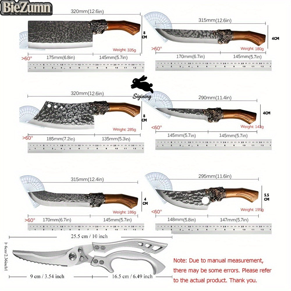 Kitchen Knife Set 7-Piece Stainless Steel Professional Chef Knives with Boning Slicing Carving Peeler Butcher Knife & Scissors, Ultra-Sharp for Meat Fish Fruits Home & Pro Use