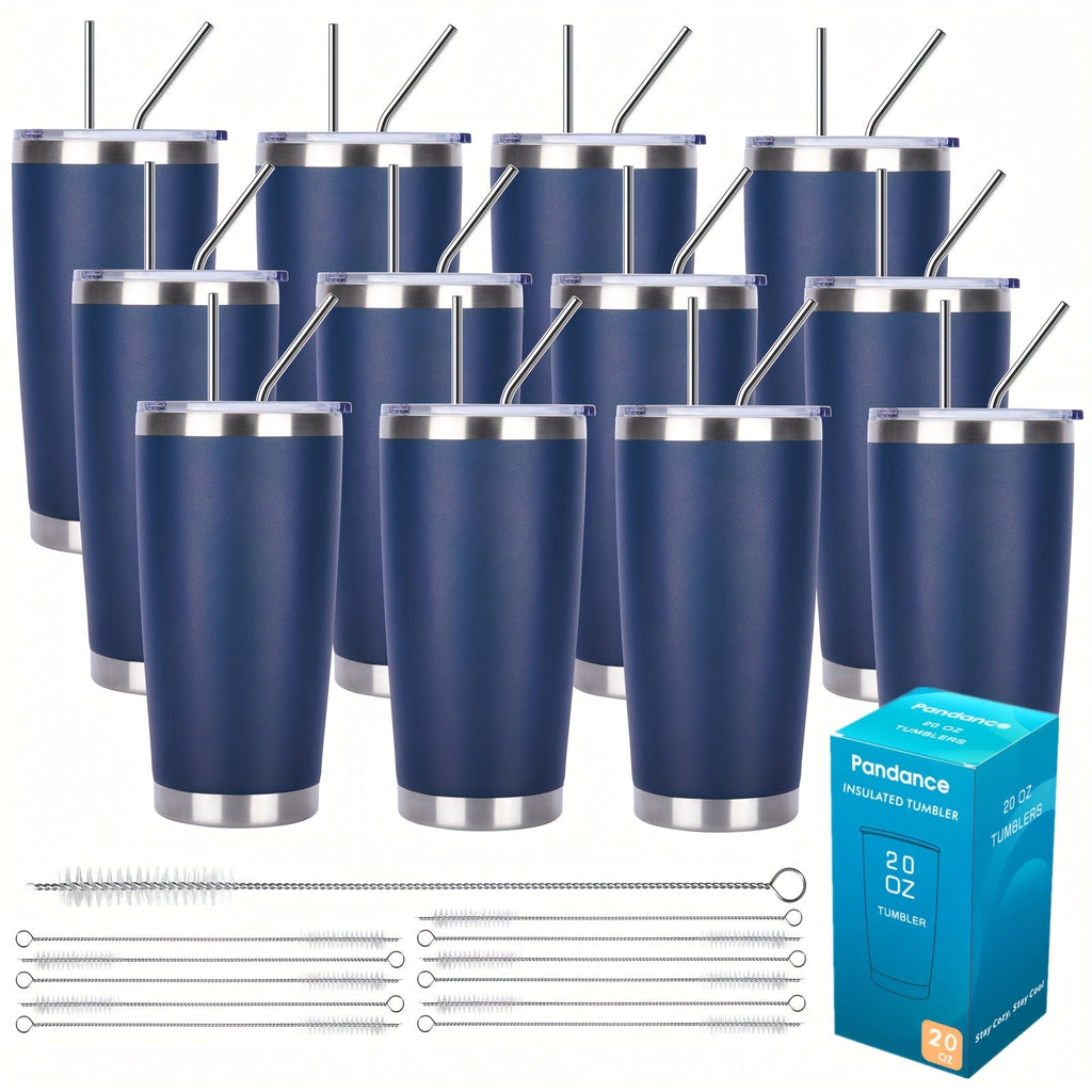 Stainless Steel Insulated Tumblers with Lid and Straw Bulk 20oz 304 Double Wall Vacuum Travel Mug for Hot Iced Coffee Drinks Water Cup Set 8pcs 12pcs 24pcs White Navy Blue Red Silver Black Mix