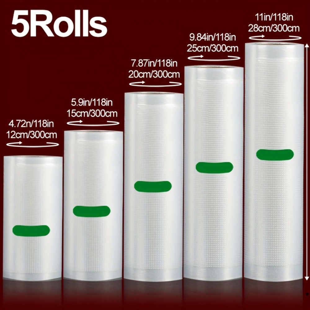 Vacuum Seal Bags Roll 5-Pack Multi-Size ¨C BPA-Free PE+PA Vacuum Storage Roll Bags 3 Meters, 5 Widths for Food Storage, Meal Prep, Sous Vide & Freshness Preservation, Compatible with Vacuum Sealers