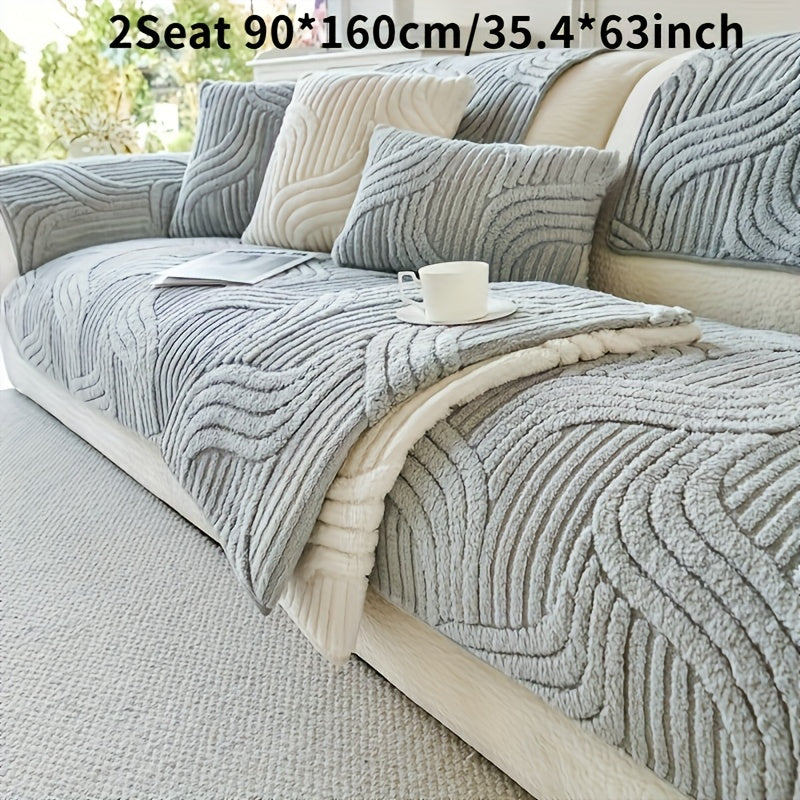 Sofa Cover Plush Shu Velveteen Non-Slip Couch Slipcover Breathable Pet-Proof Vintage Style for Living Room Bedroom Office 2 3 4 Seater