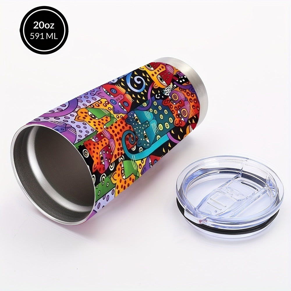 Cat Tumbler 20oz Abstract Cat Graphic Stainless Steel Insulated Cup with Lid & Straw Travel Coffee Mug Hot Cold Drinks Gift for Cat Lovers Birthday Mother's Day