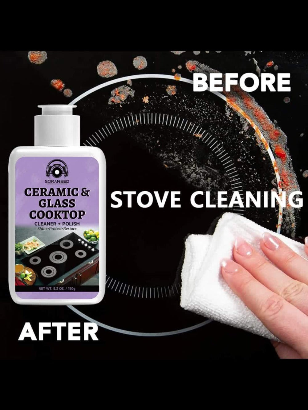 Ceramic Stovetop Cleaner Cream ¨C Heavy Duty Glass Stove Top Cleaning Paste, Removes Burnt-On Grease & Stains, Non-Scratch, Non-Toxic, No Harsh Fumes, Safe for Induction & Electric Cooktops