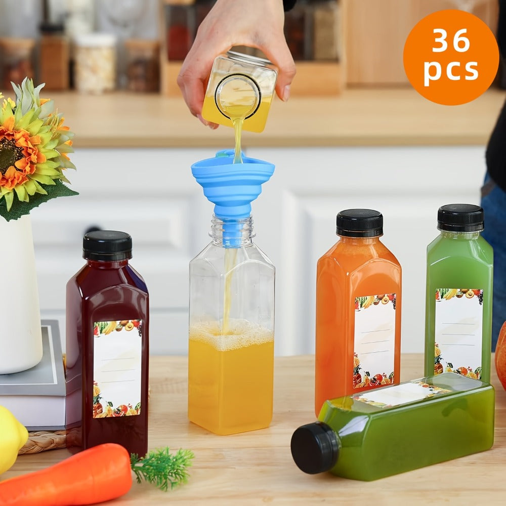16oz Plastic Juice Bottles with Caps Reusable Clear Beverage Containers Bulk Set with Lids Funnel & Brush for Juice Smoothies Milk