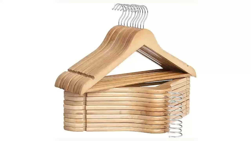 Solid Wood Clothes Hangers Heavy Duty ¨C 10/20/30 Pack Champagne Sturdy Wooden Coat Hangers for Jackets, Dresses & Heavy Coats | Space-Saving Wardrobe Hangers for Home, Office & Hotel Closet Organization