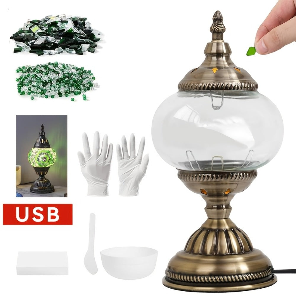 DIY Mosaic Lamp Kit Handmade Glass Table Lamp, Colorful Stained Glass Bedside Night Light with Antique Bronze Base, Decorative Desktop Lamp for Living Room, Bedroom & Home Decor (Multiple Colors)