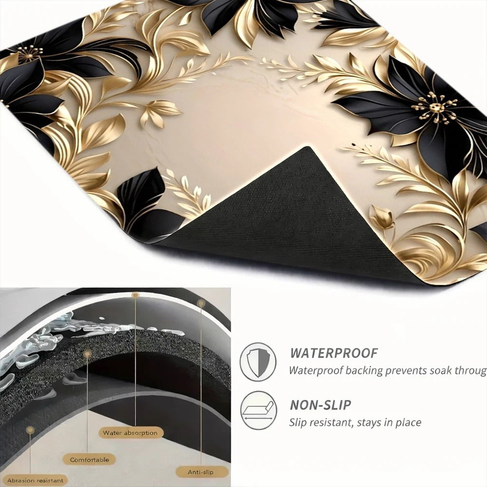 Gas Stove Protector Mat Luxury Black Gold Floral | Heat-Resistant Stain-Proof Cooktop Cover | Reusable for Induction Cooker, Glass Cooktop, Oven & Washer Dryer Top