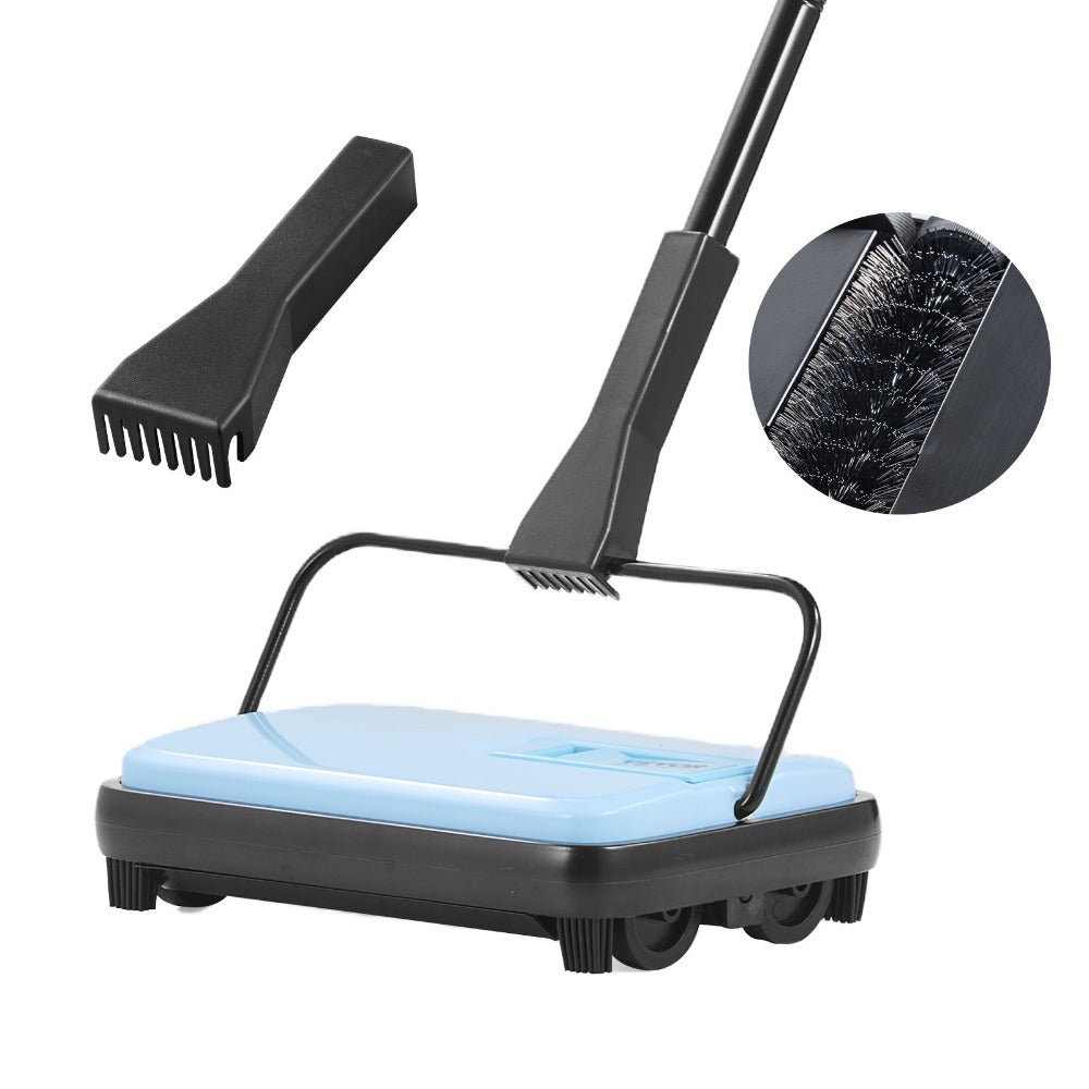 Manual Carpet Sweeper Push Non-Electric 300ml Dustbin 6.7in Width 180¡ã Rotating Head Quiet Floor Sweeper for Home Office Pet Hair Hardwood Tile