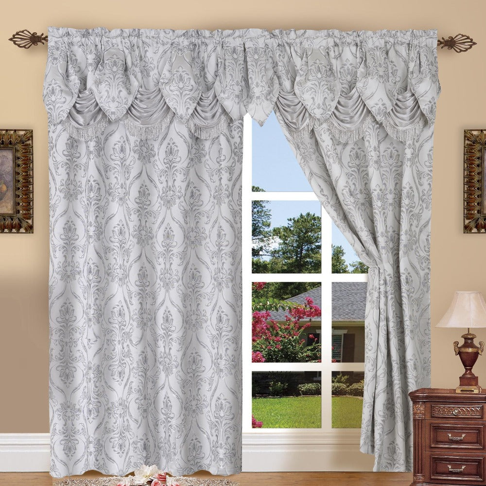 Jacquard Curtain Panels 2-Piece Set 54x84 Inch with Attached Waterfall Valance - Rod Pocket Room Darkening Luxury Window Curtains, Machine Washable, 9 Colors for Living Room Bedroom & Home Office
