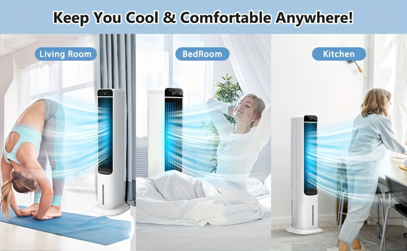 Evaporative Air Cooler Portable 1.32 Gal, 3-in-1 Swamp Cooler Fan Humidifier with Ice Cooling, 4 Ice Packs, 70¡ã Oscillation & Low Noise, Bladeless Tower Fan Air Conditioner for Bedroom Kitchen Office