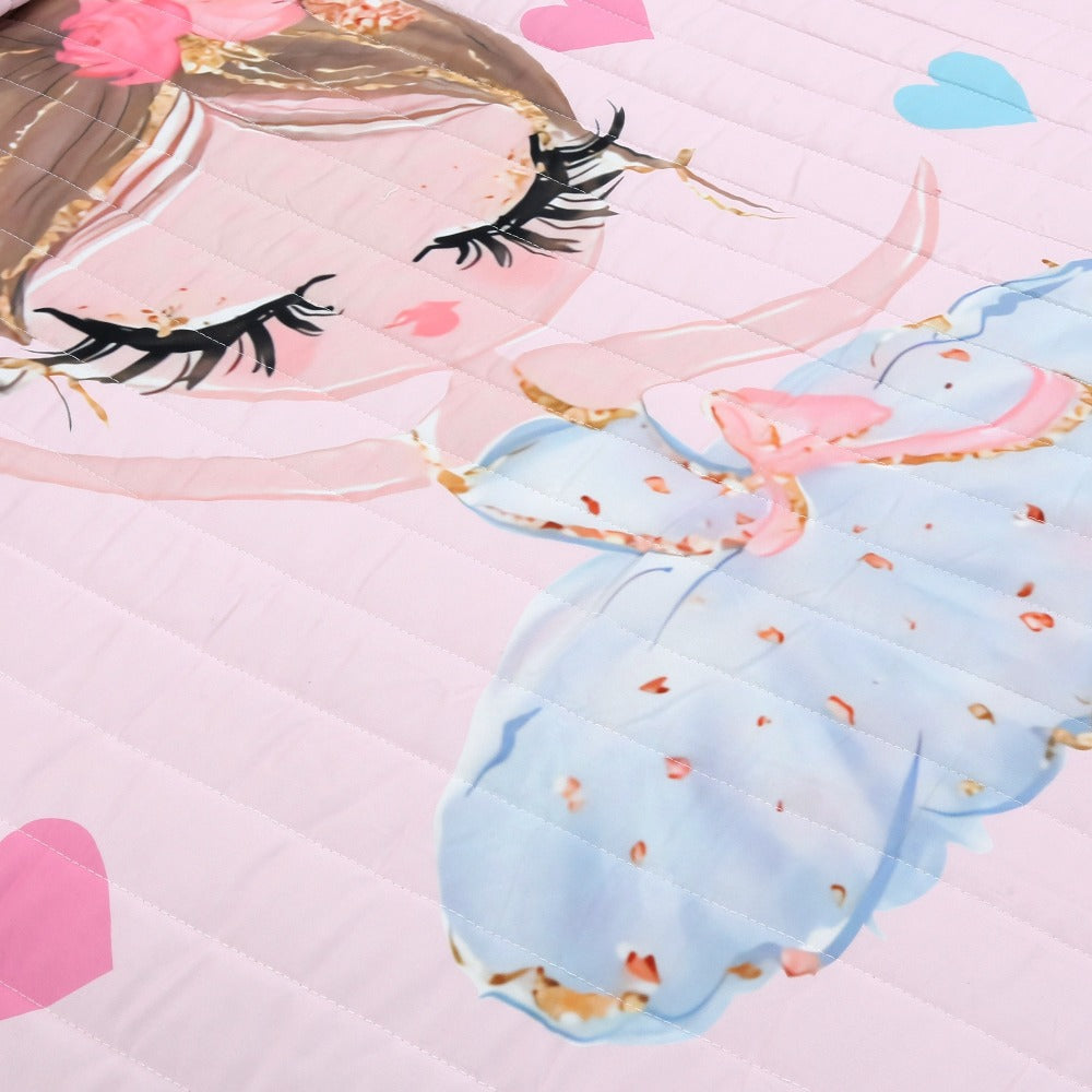 Kids Bedspread Set 3 Piece Pink Princess Pony Print Soft Comfortable Bedspread with 2 Pillowcases Girls Bedroom Decor Christmas Halloween Gift Core Not Included