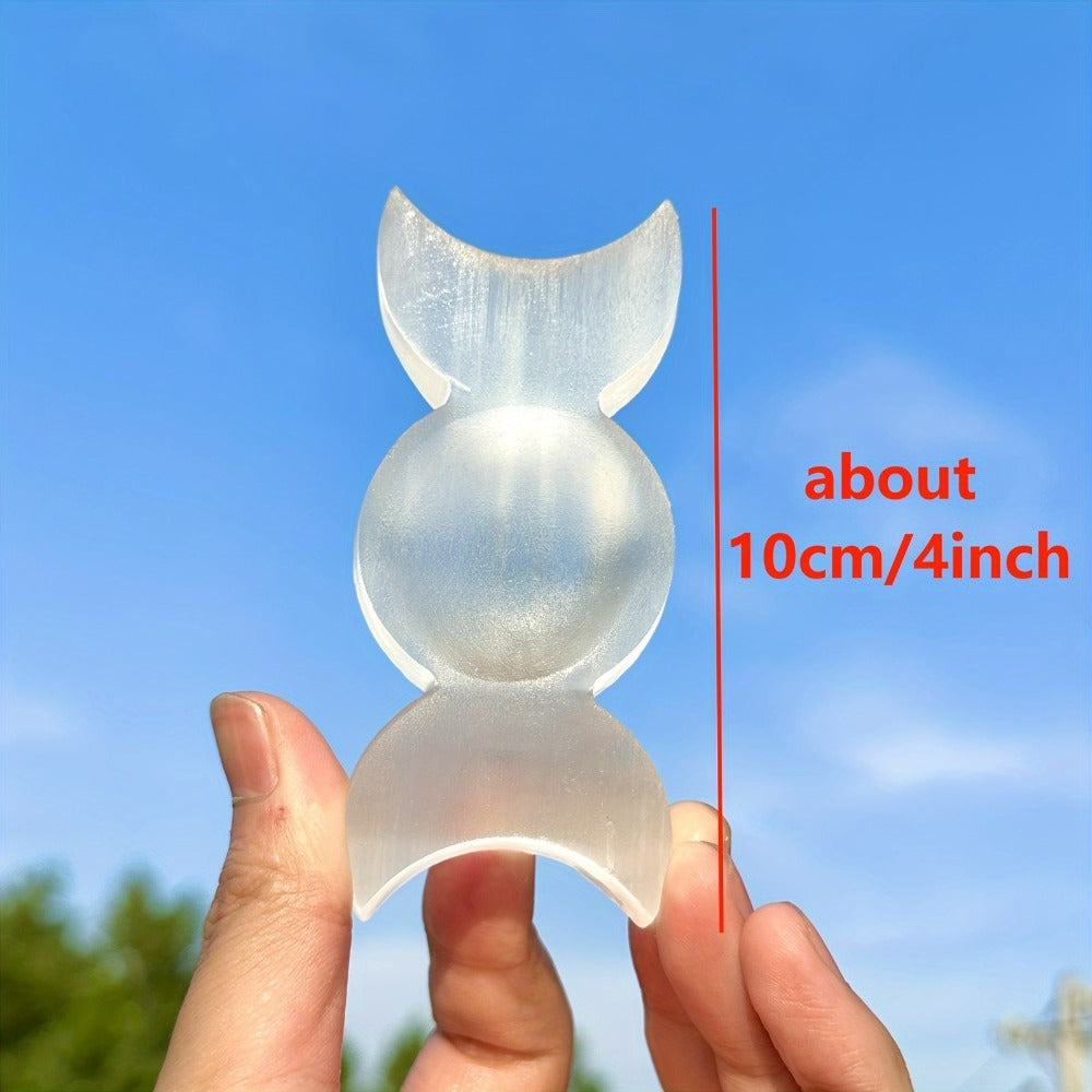 Natural Selenite Triple Charging Dish Crystal Charging Plate for Crystals and Stones, Quartz Crystal Cleansing Bowl Mineral Specimen Home Decor Crystal Gift for Meditation Reiki Energy Healing