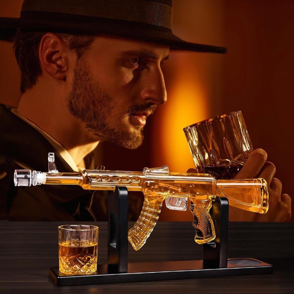 Gun Whiskey Decanter Set with Glasses Military Themed Liquor Dispenser AK47 M1911 Revolver Shaped Decanter for Home Bar Gifts for Men Dad Husband Birthday