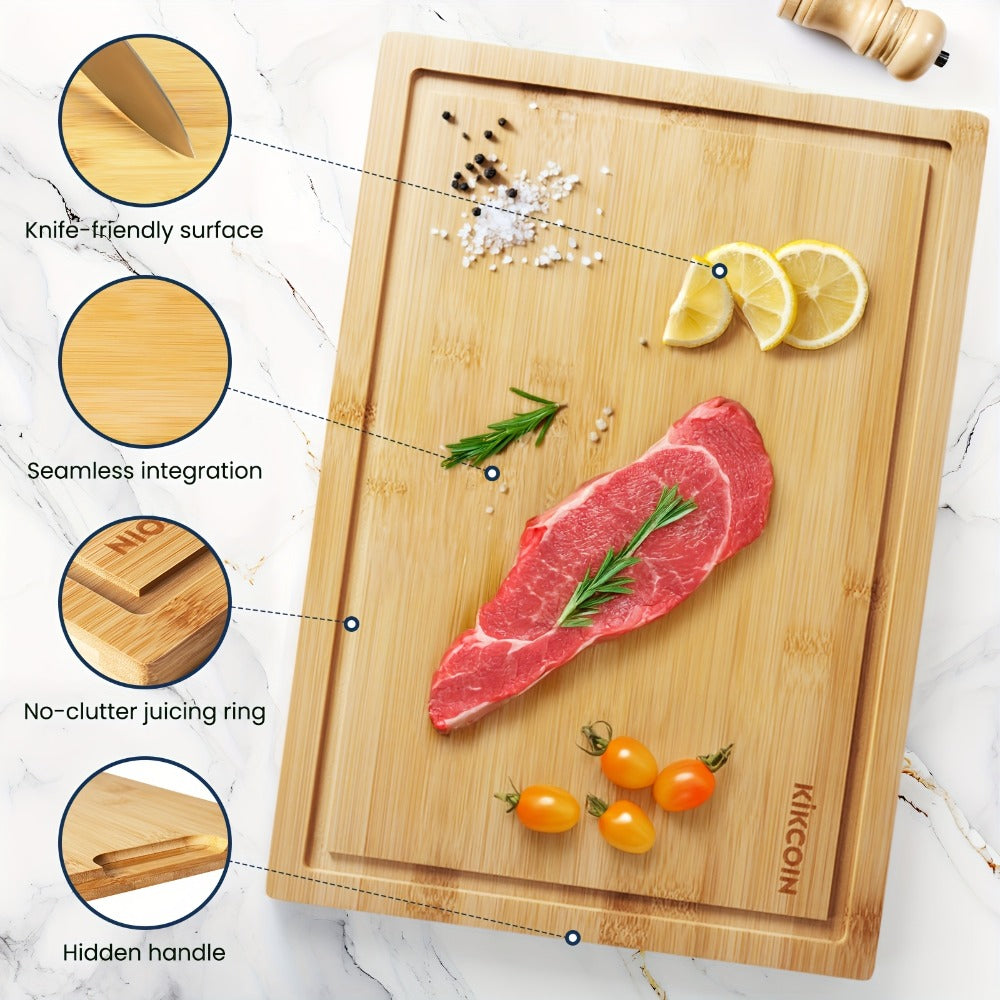 Bamboo Cutting Board Set with Storage Rack & Juice Groove | 4-Piece Kitchen Chopping Board for Vegetables Meat Fruits Bread Cheese | Eco-Friendly Wood Cutting Boards | Perfect Kitchen Gift Set