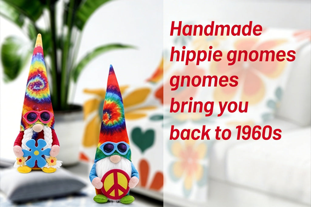 Hippie Gnomes Decorations 2 Pack ¨C Groovy Tie Dye Tomte Figurines with Peace Sign & Fashion Glasses, 13.5¡± Swedish Gnome Shelf Sitters for Farmhouse, Christmas, Halloween & Party Decor
