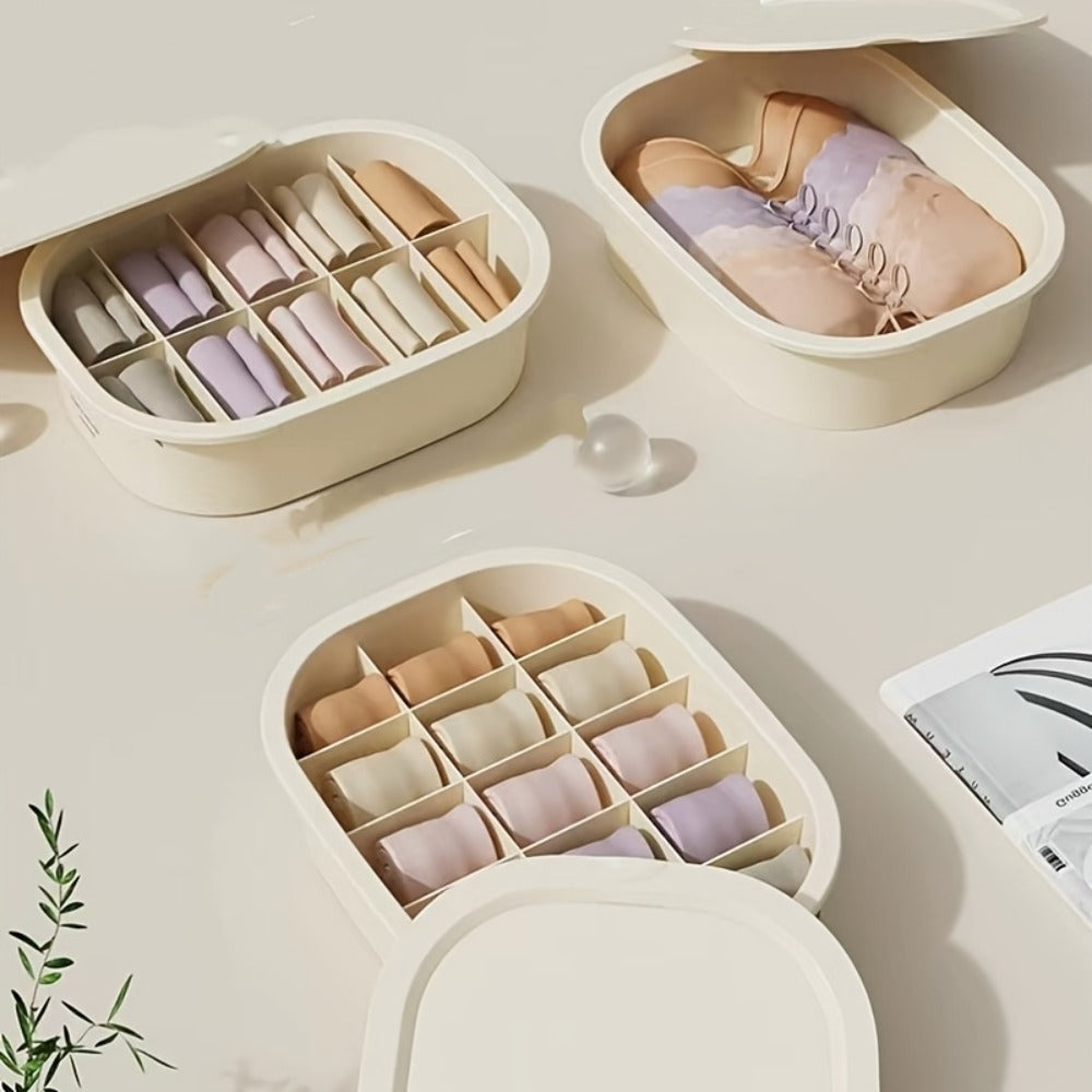 Drawer Organizer for Underwear Socks 3 Pack Closet Divider Storage Box Foldable Wardrobe Organizer Bins for Bras Ties Scarves Bedroom Dresser Dorm Beige
