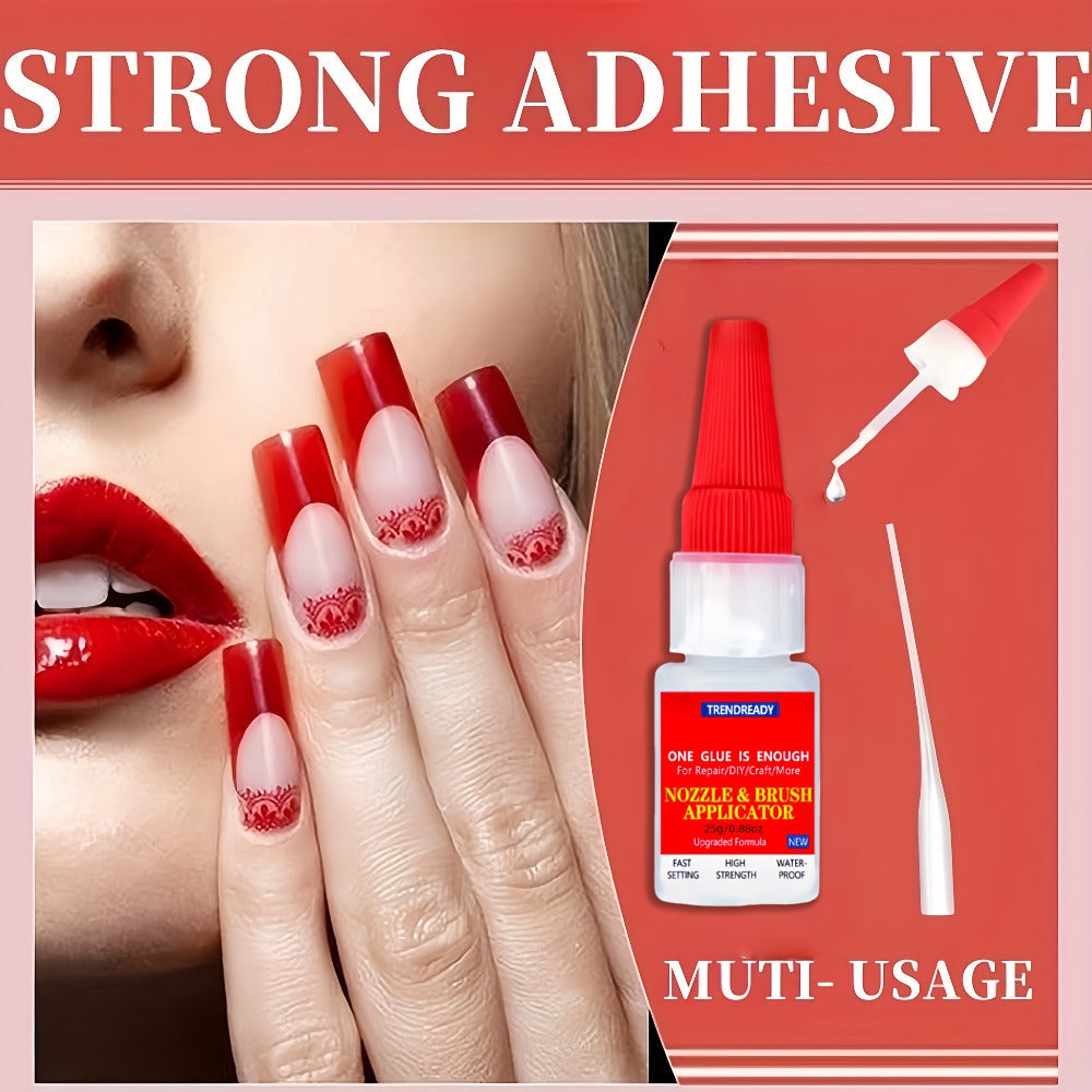 Nail Glue Salon Grade Super Glue 2-Pack ¨C Heavy Duty Clear Adhesive for Artificial Nails, Multi-Surface Repairs, Waterproof with Dropper & Brush, Non-Yellowing