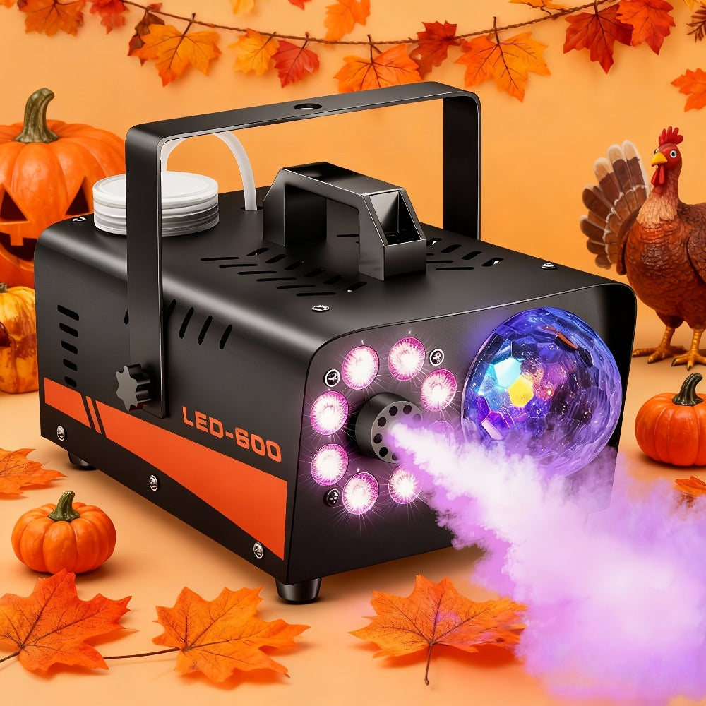 Fog Machine 600W with Disco Ball LED Lights | 3000 CFM Smoke Machine with 13 Colorful LED Effects & Wireless Remote | Party Fog Machine for Halloween, Wedding, DJ Stage, Indoor Events & Nightclub