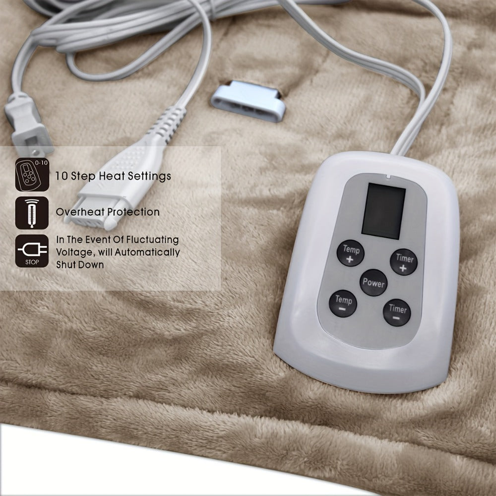 Dual Control Electric Heated Blanket with 10 Heat Levels - 10-Hour Auto Shutoff, Overheat Protection, Fast Heating, Soft Flannel, Machine Washable, 4 Sizes & 4 Colors, Bedroom Gift Blanket