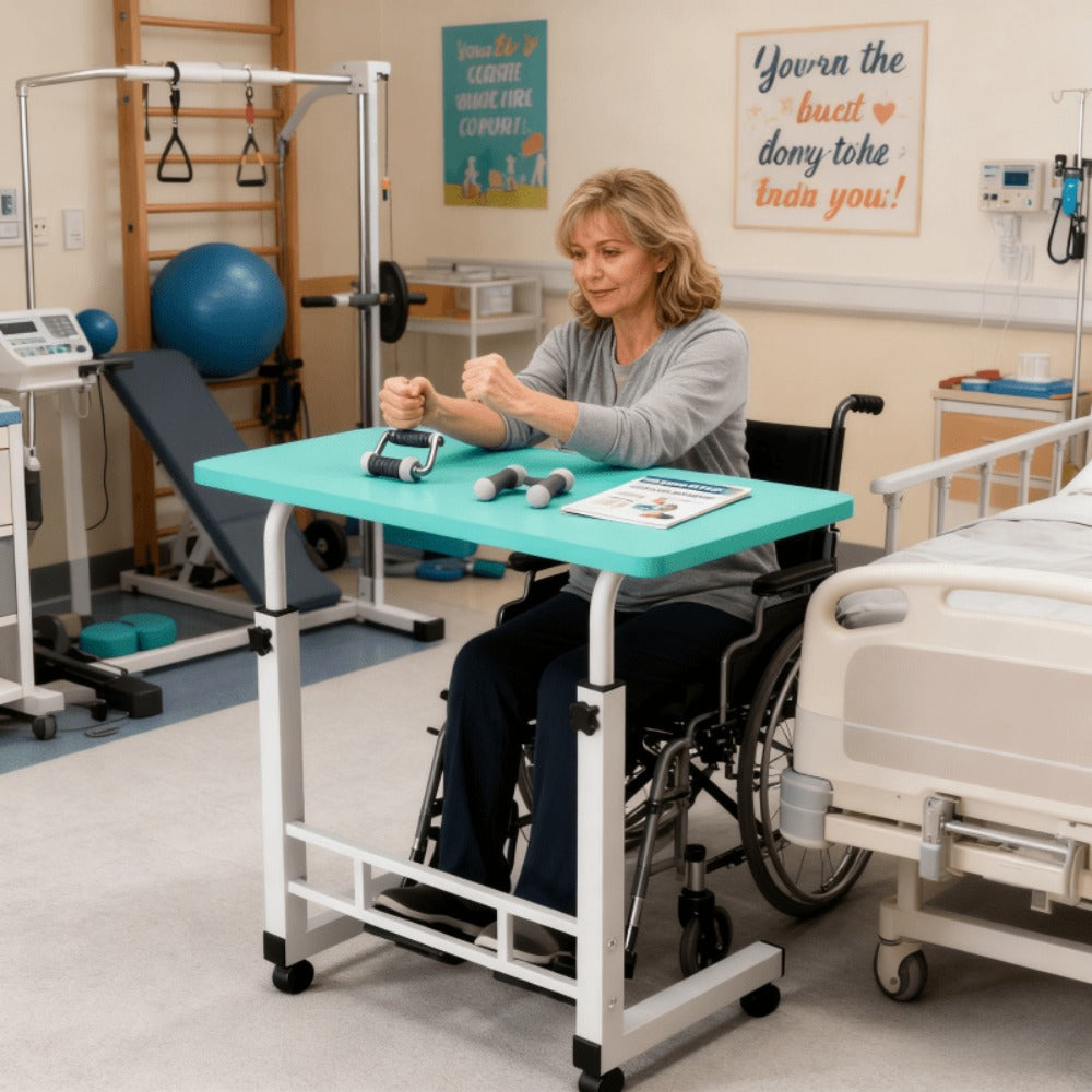 Adjustable Height Rolling Overbed Nursing Table 3-Layer Shelves Heavy Duty Bedside Tray for Elderly Patient Home Hospital Rehabilitation Care Laptop Desk 8 Colors Space Saving