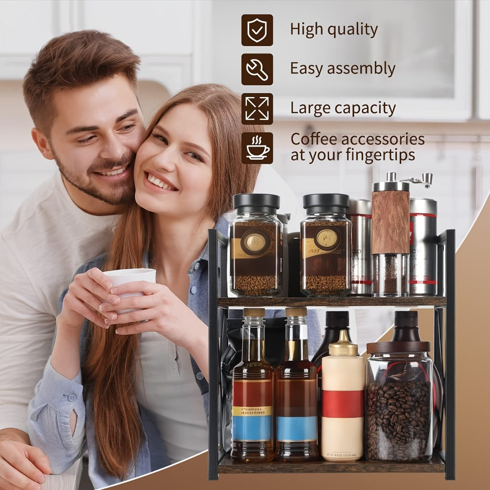 Countertop Spice Rack Organizer Wood Kitchen Counter Shelf for Spices Coffee Seasoning - Freestanding No Install Storage Rack for Kitchen Bathroom Vanity Cosmetics Organization