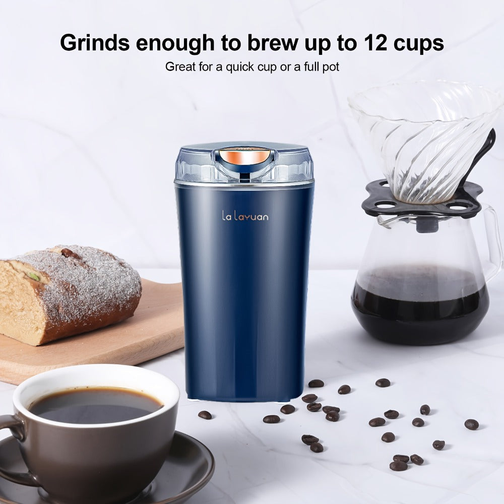 Electric Coffee Grinder 200W | Quiet Spice Grinder | 80g Large Capacity 12 Cups | 304 Stainless Steel Blade | One-Touch Operation | Grinds Coffee Beans Spices Nuts Grain | Blue Black