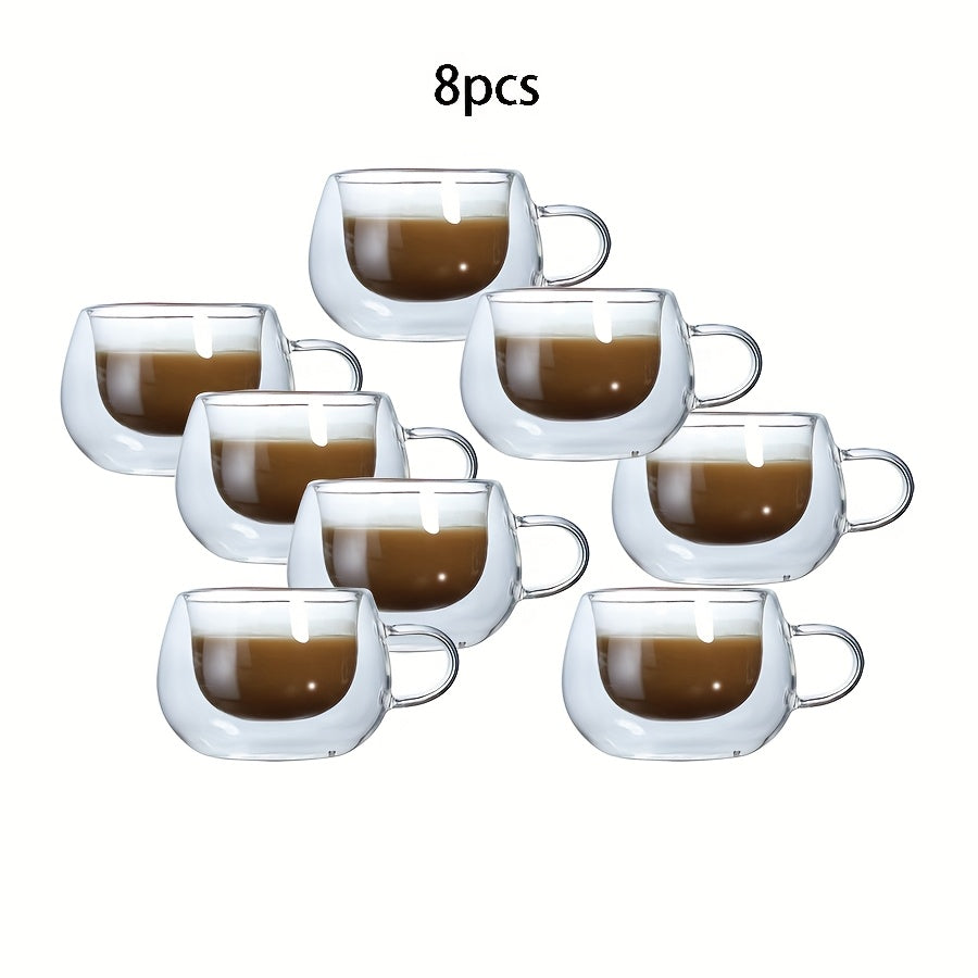 Double Wall Glass Coffee Cups with Handle Insulated Transparent Borosilicate Espresso Cappuccino Latte Tea Cups Set - Clear Heat Resistant Beverage Glasses for Hot & Cold Drinks