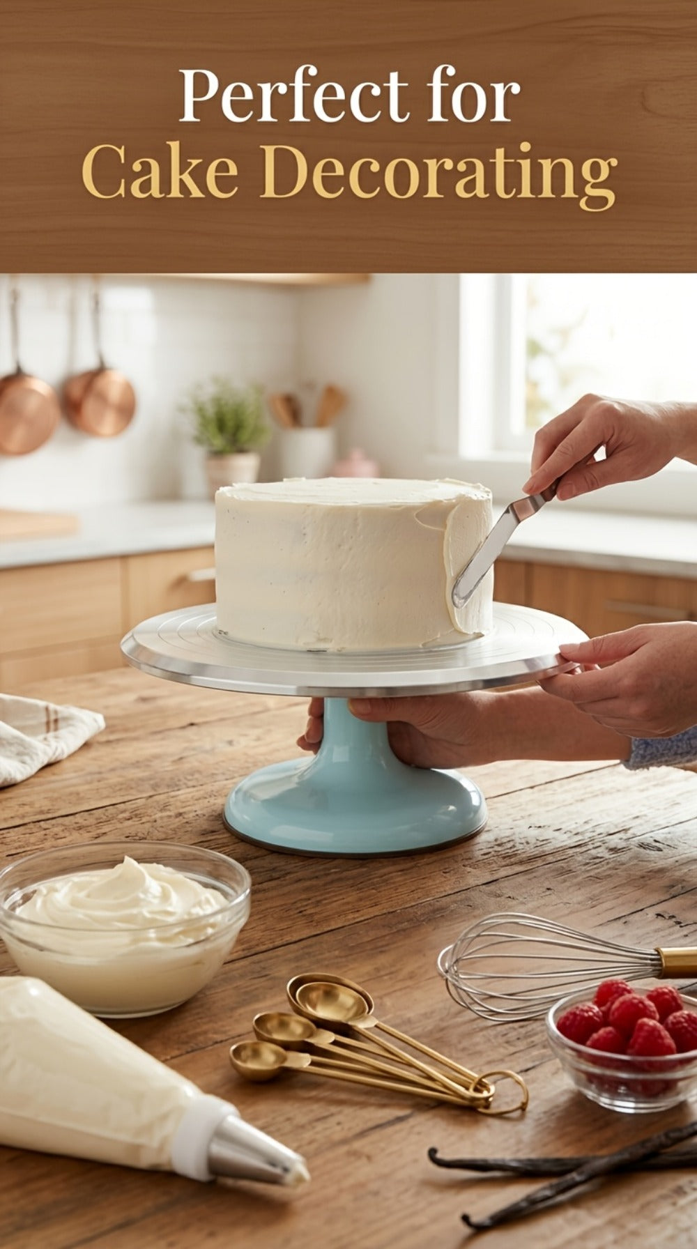 Cake Turntable Stand 10 Inch Aluminum 360 Degree Smooth Rotation with Frosting Spatula - Heavy Duty Rotating Cake Decorating Stand for Baking Birthday Wedding Holiday Desserts, Non-Slip Base Baking Supplies