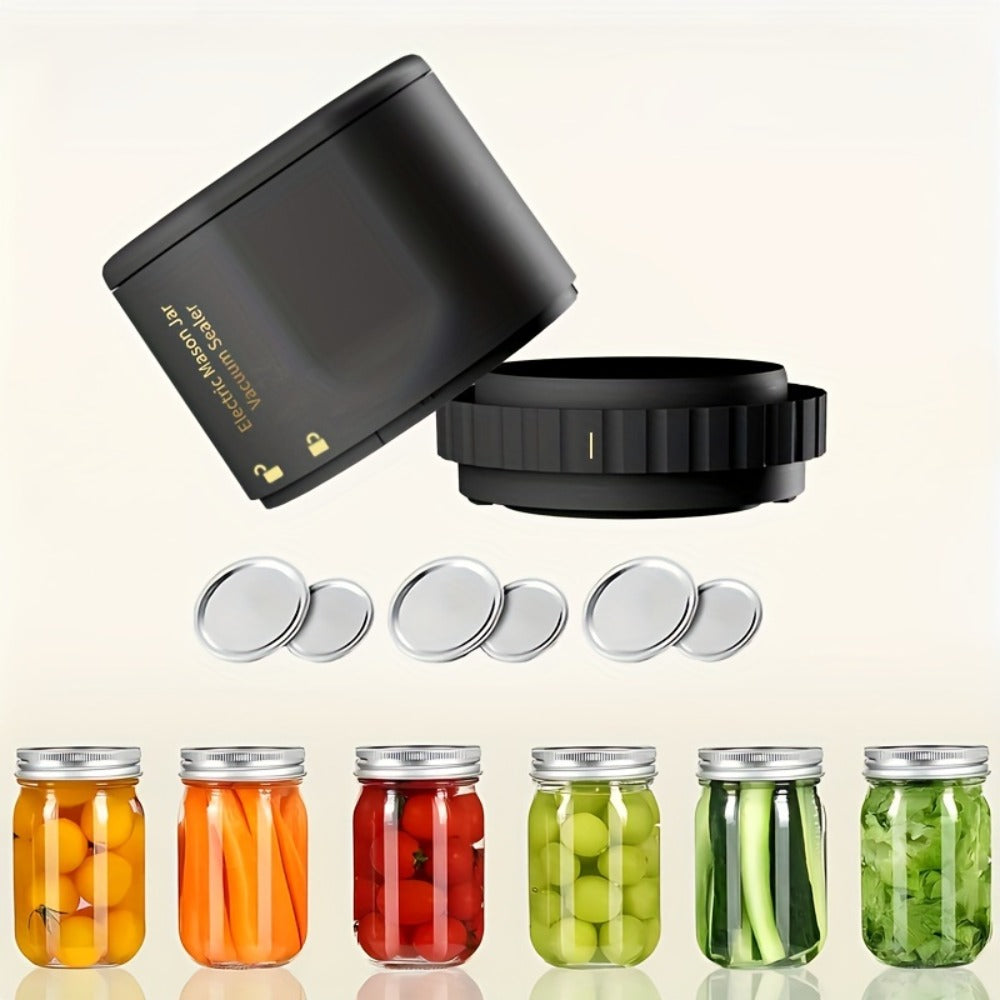 Electric Mason Jar Sealer One-Touch Vacuum Seal - 2025 New Model Automatic Jar Sealer Kit with Wide Mouth & Regular Mouth Lids, Food Storage Vacuum Sealer for Mason Jars, Canning Jar Lid Sealer, Black & White