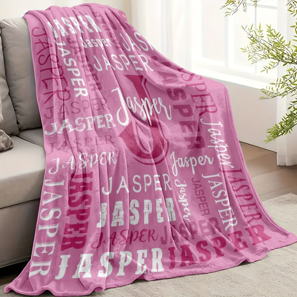 Personalized Flannel Blanket 280GSM Custom Name - Soft All-Season Throw Blanket for Home Picnic Travel, Cozy Polyester Gift Blanket Multi-Color Options