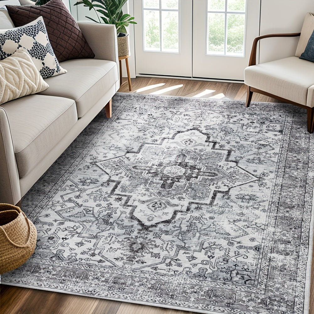 Bohemian Area Rug Ultra-Soft Non-Slip Washable Retro Foldable Carpet for Living Room Bedroom in Beige and Grey Multiple Sizes