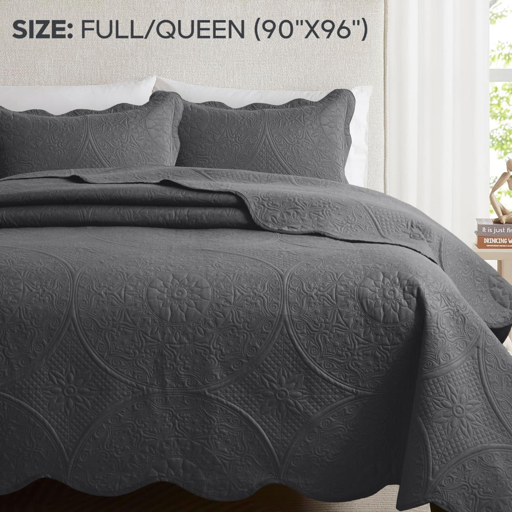 Quilted Bedspread Set 3 Piece ¨C Soft Floral Coverlet with Pillow Shams, Lightweight Breathable Quilt for Bedroom & Guest Room, All Season Bed Cover