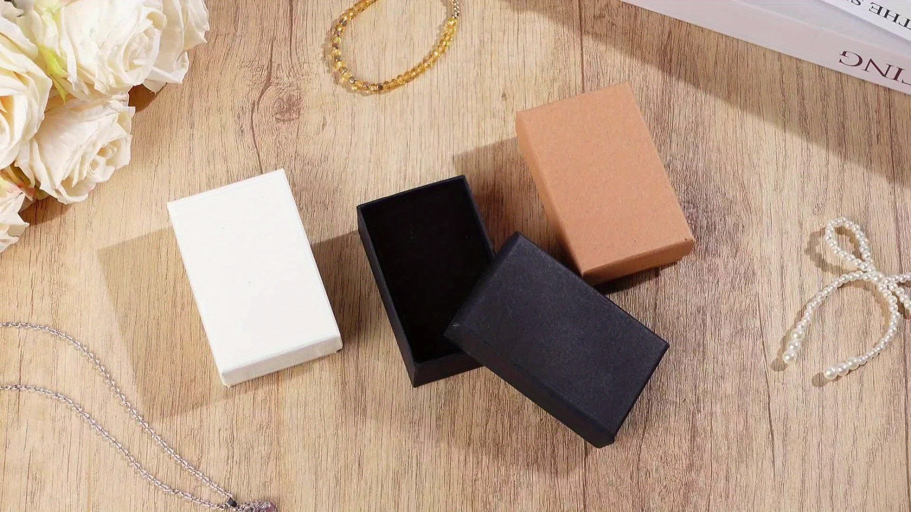 Jewelry Gift Boxes Bulk 100pcs Cardboard Paper Boxes for Necklace Earring Bracelet Ring Storage Packaging Display Christmas Thanksgiving Gift Boxes Brown Black White 3.2x2x1.2in