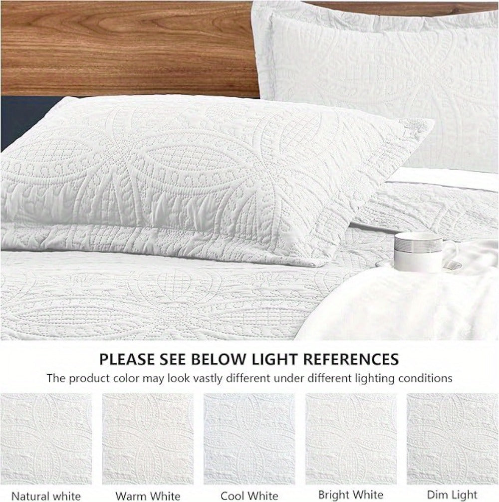 Quilt Set 3 Piece Lightweight Microfiber Bedspread with Pillow Shams - Coin Pattern Coverlet All Season Soft Bed Quilt Full Queen King Orange White Grey Green Khaki