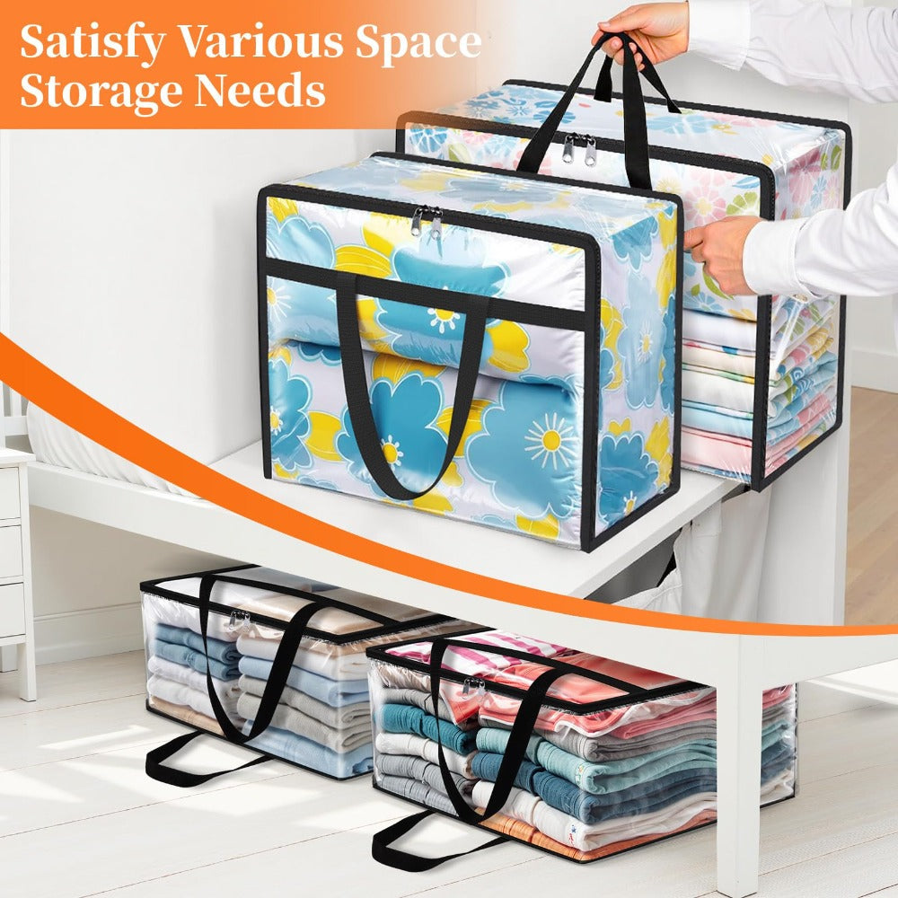 Clear Storage Bags with Zipper 8 Pack 15.85 Gallon PVC Clothes Storage Bags for Comforter, Blanket, Bedding & Duvet ¨C Foldable Under Bed & Closet Organizer Bags