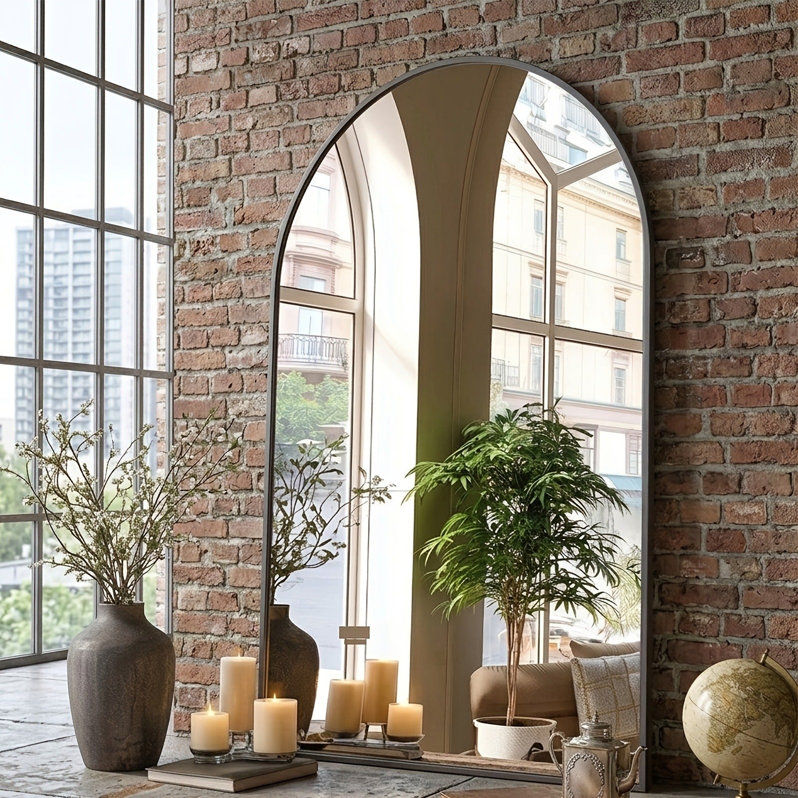 Arched Bathroom Mirror Metal Frame Wall Mounted Vanity Mirror Golden Black