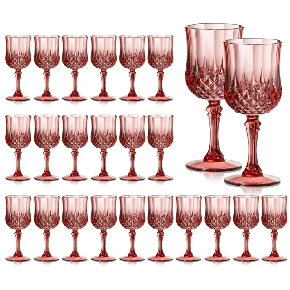 Plastic Wine Glasses 24 Pack 7oz ¨C Unbreakable Crystal Vintage Champagne Flute Glasses Reusable Drinkware for Wedding Party Outdoor Events Kitchen
