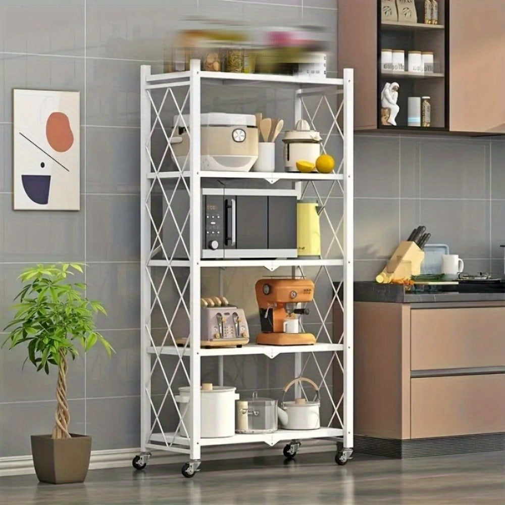 Rolling Storage Shelf with Wheels 3 4 5 Tier Foldable Office File Rack Mobile Floor Standing Organizer for Home Office Black White
