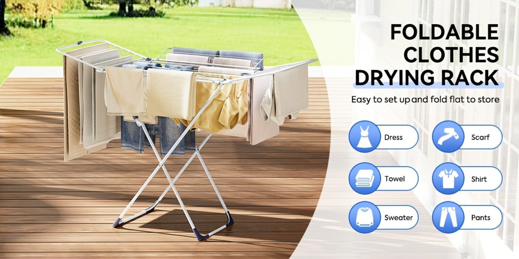 Clothes Drying Rack Foldable 4-Wing Large Capacity Metal Laundry Rack Free Standing Indoor Outdoor Space Saving Airer 55x38 In