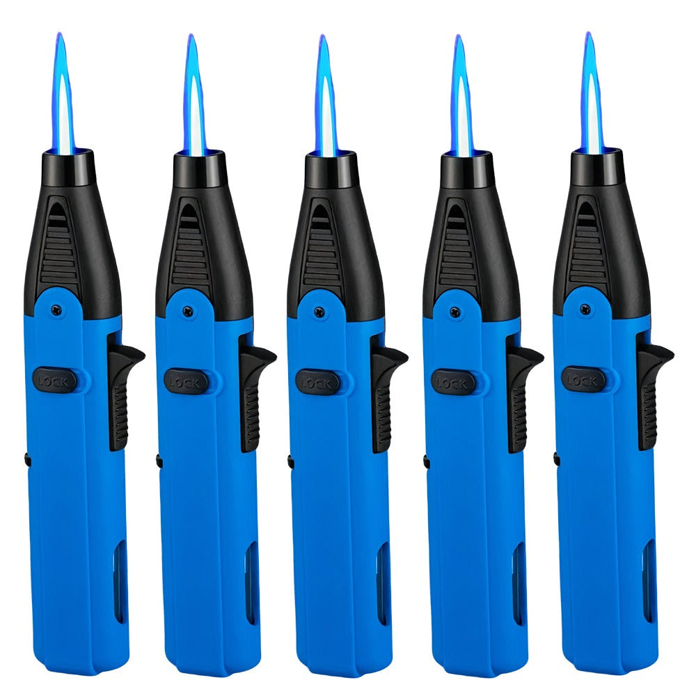 Windproof Torch Lighter 5 Pack Outdoor Butane Gas Lighter Set 1300 1800 Degree Blue Flame Safety Lock Gift Box Camping BBQ Candle Fireplace Butane Not Included