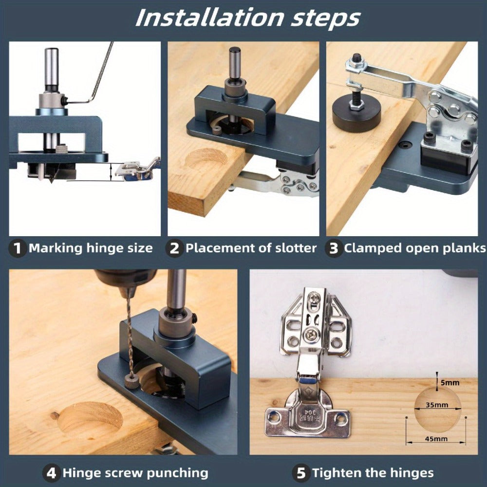35mm Hinge Drilling Jig Kit Aluminum Alloy Cabinet Door Hinge Hole Opener Template Puncher Locator for Woodworking Door Cabinet Wardrobe Hinge Installation 15-25mm Boards